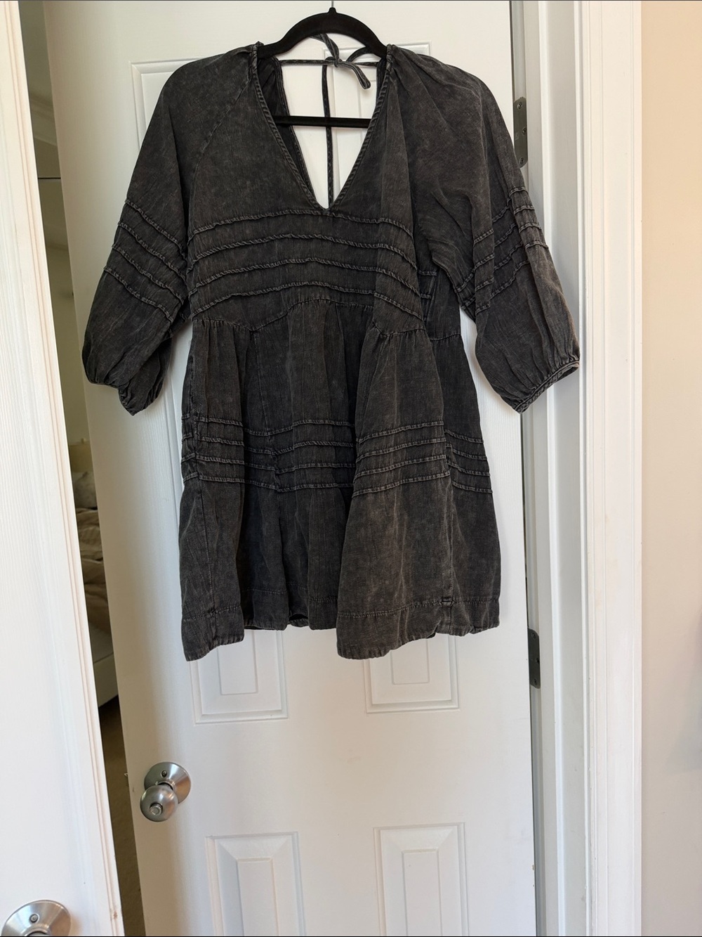 Mustard Seed Washed Black Mini Peasant Dress